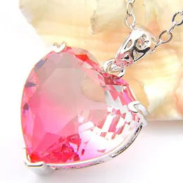 NEW 10Pcs Luckyshine Excellent Shine Fire Love Heart Rainbow Colored Cubic Zirconia Gemstone Silver Necklaces Pendants For Women250e