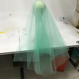 Mint Green Fingertip Bridal Veils Customized Soft Nylon Tulle Wedding Veil Raw Cut 70 Diameter Two Layer Circle Veil With Co3146