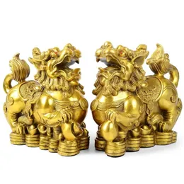 Feng Shui pixiu 2set Brass Statue chinese Home decor Sculpture a Pair Fortune piyao Figurine Attract Wealth Money and Good Luck 240301