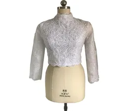 Bolero da sposa musulmano con fodera giacche collo alto bianco avorio manica lunga in pizzo con perline giacca da sposa coprispalle 2017 elegante involucro3358261