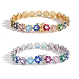 Eyika Böhmen Rainbow CZ Flower Armband Gold Silver Color Iced Out Zircon Floral Tennis Chain Armband Women Men Hiphop SMYECKE 240226