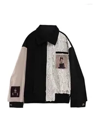 Kadın Ceketleri Patchwork Siyah Gotik Ceket Vintage Kore Uzun Kollu Ceket Y2K HARAJUKU 90S Street Giyim Emo 2000s Giyim 2024