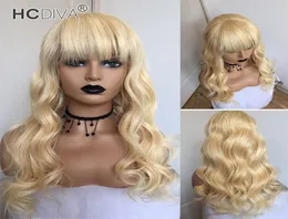 Färg 613 Blond Bangs Wigs Brasilianska kroppsvåg 100 Verkliga mänskliga hår peruker Malaysiska peruanska jungfruliga fullmaskin Made Capless Wigs5720248