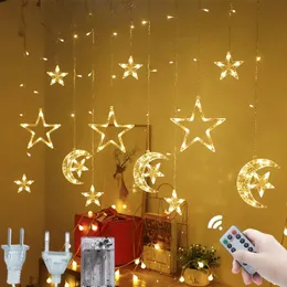 Star Moon Curtain Garland String Light Aid Eid Mubarak Ramadan Decoration for Home Islam Muslim Arabic Party Supplies Decor 240301