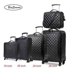 Beasumore Retro Pu Leather Rolling Luggage مجموعات Spinner Inch Women عالية السعة سعة عجلات Men Cabin Trolley J220707236G