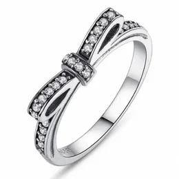 Brand Desgin Luxury Jewelry 925 Sterling Silver White Sapphire CZ Diamond Gemstones Birthstone Wedding Women Bow Ring Gift Size 5 241o