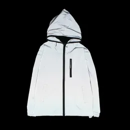 Vollständige reflektierende Jacke Männer Frauen Harajuku Windbreaker Jacken Kapuze Hip-Hop Streetwear Nacht glänzende Reißverschlussmäntel Jacke 240229