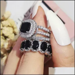 Cluster Ringe Cluster Ringe 2021 925 Sterling Silber Kissen Oval Finger Ring Sets Für Frauen Schmuck Reine Hochzeit Verlobung Wholesa243E