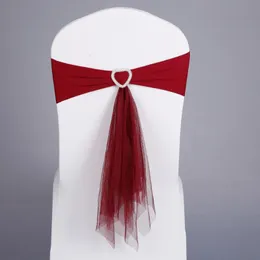 Red White Blue Stretch Lycra Chair Band Heart Buckle With Muslin Sashes For Wedding Party Banquet Decoration248e