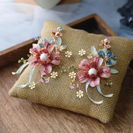 Lovely Oversize Pink Baroque Luxury Earrings Handmade Flower Turkish jewelry Prom Jewelry 240305