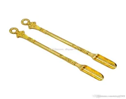 Retailwhole Golden Metal Spoon Användning för Sniffer Snorter Hoover Hooteer Snuff Snorter Powder Spoon Röker Accessories6686784