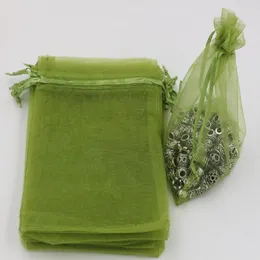 100st Army Green Organza Jewelry Gift Pouch Väskor för bröllopsgäster pärlor smycken 7x9cm 9x11cm 13 x 18 cm etc 365255L