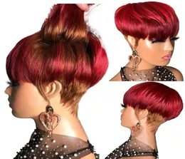 OMBRE RED COLL Short Bob Pixie Cut Brazilian Hush Hair شعر مستعار كامل صنع الباروكات الأمامية غير الدانتيل مع الانفجارات للنساء 2128857