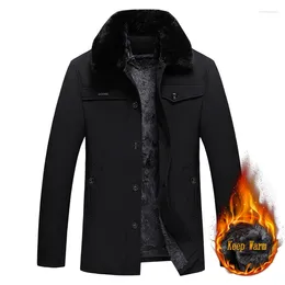 Homens Trench Coats Homens Inverno Parka Fleece Forrado Grosso Quente Com Capuz Gola De Pele Casaco Masculino Moda Jaqueta De Pelúcia Outono Trabalho Outwearing Preto