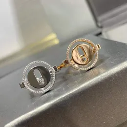 Moda Argento sterling 925 Anelli portafortuna per le donne Fede nuziale in cristallo Pietre laterali danzanti Anello in movimento Gioielli per incontri francesi 250Y