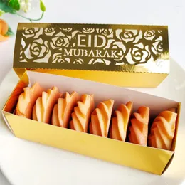 Envoltório de presente 10 pcs Ramadan Box Eid Mubarak Candy Cookie Boxes Gold Hollow Kids Packging Decoração 2024 Festa Muçulmana
