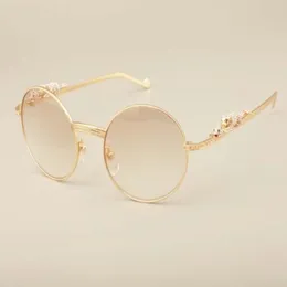2019 nuovi occhiali da sole con diamanti con codice leopardo in oro 6384083 occhiali da sole di alta qualità retro tondi full frame taglia 55 -22202H
