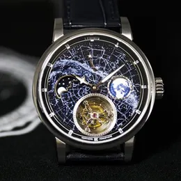 الكون Earth Tourbillon Men Moon Phase Super Wuminous Dial Sport Man Automatic Toubillon Mechanical Watches Milky Way Space Wris243z