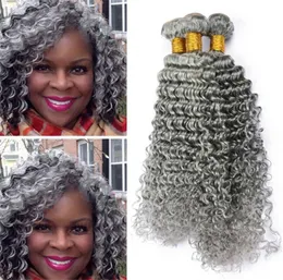 Färgad grå djup lockigt mänskligt hårbuntar Pure Grey Virgin Malaysian Hair Weaves Deep Wave Grey Hair Extensions DHL 1784151