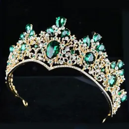 Bridal Tiara Headpiece 2022 Vintage Baroque Crown Crown New Stop Green Diamond Emerald Crowns Eleganckie nakrycia głowy Quinceaner243r