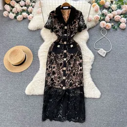 High grade lace dress Spring/Summer new design sense V-neck shows thin temperament celebrity little black dress