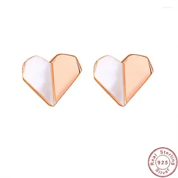 Stud Earrings European S925 Sterling Silver Simple Heart Fritillary For Women Birthday Party Gift Fine Jewelry