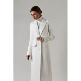 Ternos 50% lã feminino único breasted terno jaqueta elegante casaco de negócios longo blazer personalizar vestido primavera baile festa senhora 1 pcs