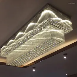 تصميمات الثريات 2 طبقات من الثريا الكريستال تجهيزات السقف الحديثة استبدال مصباح LED Lustres Cristal El Lobby Long