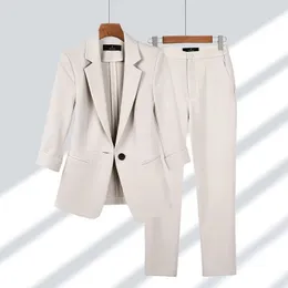 2024 Spring Summer Elegant Suit Jacket Matching Set Womens Korean Chic Blazers Coat Pants 2 Piece Female Professional Suit 240228