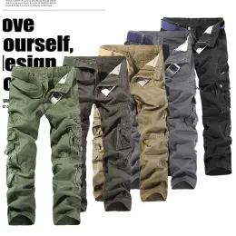 Штаны 2023 Сплошные военные табличные брюки Мужчины Многоканальные мешковатые комбинезоны мужской хлопковые валовые брюки для мужчин, размер 2840