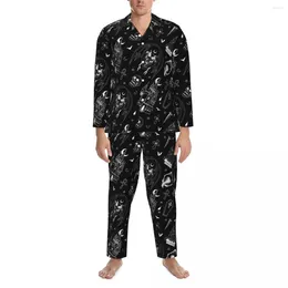 Men's Sleepwear Gothic Vampire Pajama Sets Retro Print Romantic Womens Long Sleeve Loose Daily 2 Pieces Home Suit Plus Size