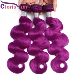 Blandad 3st Purple Body Wave Brasilian Virgin Human Hair Weave Soft Wavy Pre Colored Sew in Extensions billiga lila maskin dubbel 4074942