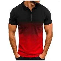 Erkekler Tişörtleri Yaz Gradyan Renkli Kavur Günlük Moda Fermuar Ropa Para Hombres Büyük boy Gömlek Erkekler 2024