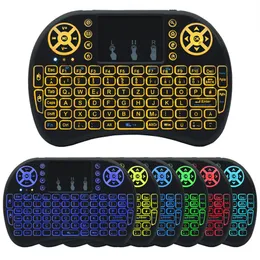 I8 Mini Teclado Sem Fio Retroiluminação de 3 cores 2.4G Air Mouse Controle Remoto Touchpad Bateria de lítio recarregável para Media player Android TV Box Acessórios