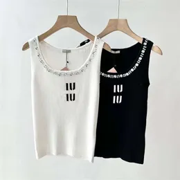 نساء Tank Top Designer Vest Womens Summer Diamond Ice Silk Tops Tops Slim Round Neck Sets Fashion Letter Stirt