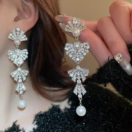 Dangle Earrings Luxury Rhinestone Bowknot Pearl Tassel Long Drop Fashion Personalized Accessories For Women Boucle Oreille Femme