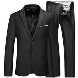 Mens Affärsmode Högkvalitativ gentleman Black 2 -deldräkt Set Blazers Coat Jacket Pants Classic Trousers 240227