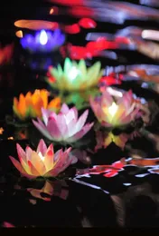 LED LED LOTUS LAMP تم تغيير ملونة تجمع المياه العائم متمنيا الفانوس الخفيف شمعة LOTUS LOTUS مصابيح زهرة للحفل