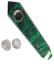 Green Malachite Quartz Reting Pipe Crystal Stone Wand Point Cigars Pipes med 3 metallfilter för hälsa rökning4603302