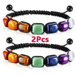 Strand 2 pçs 7 chakra reiki cura cristal estiramento pulseiras pedra preciosa yoga ajustar trançado corda grânulo pulseira para mulheres girls3212