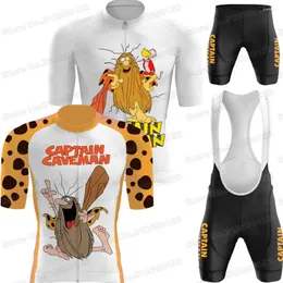 Racing Sets 2024 Captain Caveman Radfahren Jersey Set Retro Cartoon Anime Kleidung Männer Rennrad Shirts Anzug MTB Ropa Ciclismo Maillot