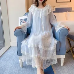 Women Female Lolita Fairy Vintage Princess Nightgowns Sleepwear Multilayer Lace Mesh Romantic Victorian Nightdress Loungewear 240308