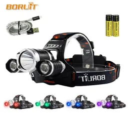 BORUIT UV 5000Lm T6 Lampada frontale a LED 3 modalità Faro ad alta potenza Luce viola per pesca in campeggio 18650 Batteria Torcia frontale 4 colori6342975988