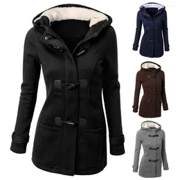 Men's Jackets VOLALO 2024 Winter Fashion Women Solid Color Horn Buckle Hooded Long Sleeve Coat Autumn And Woman Overcoat