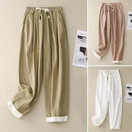 Women's Pants Women Wide-leg Stylish Wide Leg Drawstring With Pockets Retro Casual Trousers For Summer Beach Elastic High