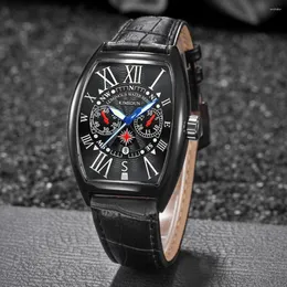 Armbandsur Tonneau Black Face Classic Mens Watches Top Quartz Watch Men Steel Waterproof Clock Business Relogio Masculino