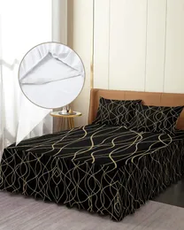 Sängkjol Twisted Lines Modern Art Black Elastic Fitted Bed Steread med kuddväskor Madrass Cover Bedding Set Sheet