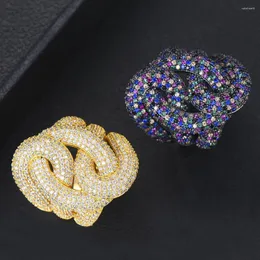 Z bocznymi kamieniami Godki 28 mm luksusowe duże plecione eleganckie pierścienie dla kobiet ślub Cubic cyrkon afrykańska panna młoda Dubaj Akcesoria Pierścienia palca