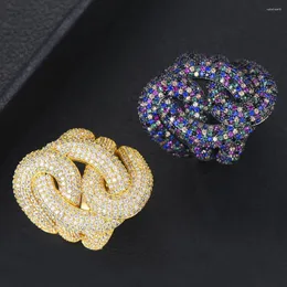 Con pietre laterali GODKI 28mm Anelli chic intrecciati grandi di lusso per le donne Matrimonio Zircone cubico Sposa africana Dubai Accessori Anello per dito Gioielli