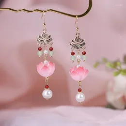 Dangle Earrings الصينية الكلاسيكية 14K الذهب مطلي لوتس Long Tassel المجوهرات المجوهرات الصيف هدية هدية 0160